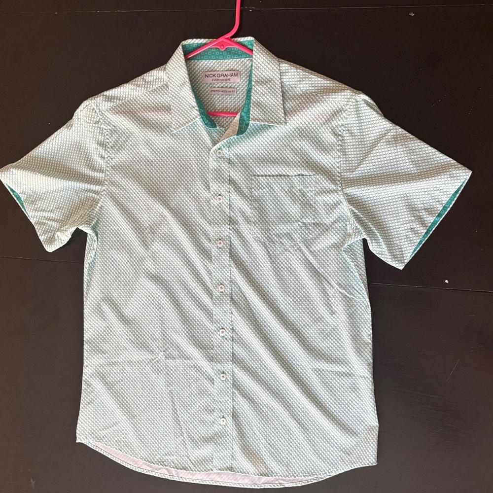 Nick Graham Short Sleeve Mint Geometric Button-Down Shirt